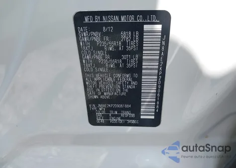 2013 Nissan Quest Sl from USA, damaged, VIN JN8AE2KP2D9061884